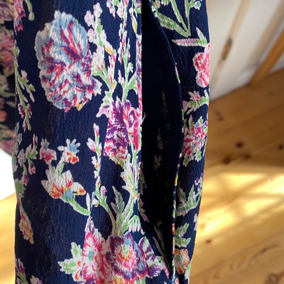 Y2K Vintage Floral Mini Dress – Navy Blue with Pink & Green Print, 3/4 Sleeves - Picture 13 of 13